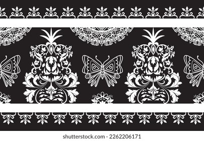 Traditional Ethnic India seamless pattern with damask ornament, Indian motif, floral elements design for tile pattern, carpet, background, sarong, saree, vector file.