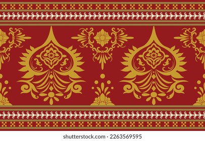 Traditional Ethnic India seamless pattern with damask ornament, Indian motif, floral elements design for tile pattern, carpet, background, sarong, saree, vector file.