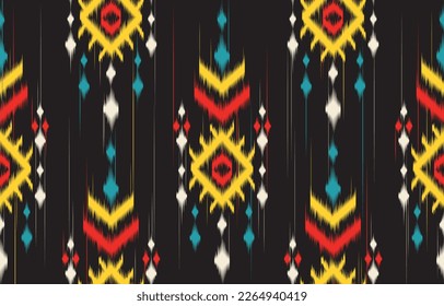 Traditional Ethnic India seamless pattern with ikat ornament, Indian motif, floral elements design for tile pattern, carpet, background, sarong, saree, vector file.