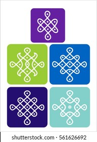 Traditional Ethnic Indian ornament in cool colors, Kolam Rangoli icons in colored backgrounds