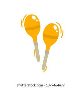 Traditional ethnic maracas isolated on white background. Cartoon vector illustration of percussion instrument in yellow color used for music poster, magazine, tickets.