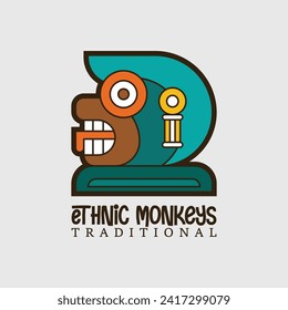 traditional ethnic monkey design logo. symbol
