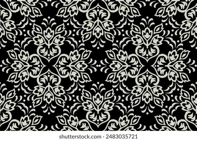 Traditional ethnic motifs ikat flora fabric pattern. Ikat embroidery Ethnic oriental background. Abstract, Texture, scarf, decoration, wallpaper.