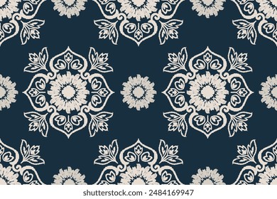 Traditional ethnic motifs ikat flora fabric pattern. Ikat embroidery Ethnic oriental background. Abstract, Texture, scarf, decoration, wallpaper.