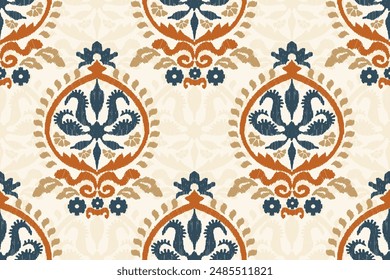 Traditional ethnic motifs ikat flora fabric pattern. Ikat embroidery Ethnic oriental background. Abstract, Texture, scarf, decoration, wallpaper.