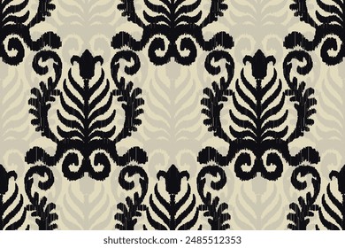 Traditional ethnic motifs ikat flora fabric pattern. Ikat embroidery Ethnic oriental background. Abstract, Texture, scarf, decoration, wallpaper