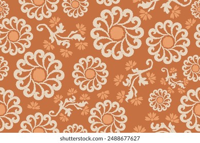 Traditional ethnic motifs ikat flora fabric pattern. Ikat embroidery Ethnic oriental background. Abstract, Texture, scarf, decoration, wallpaper