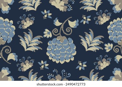 Traditional ethnic motifs ikat flora fabric pattern. Ikat embroidery Ethnic oriental background. Abstract, Texture, scarf, decoration, wallpaper