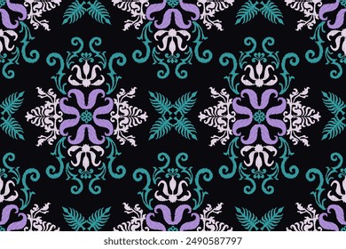 Traditional ethnic motifs ikat flora fabric pattern. Ikat embroidery Ethnic oriental background. Abstract, Texture, scarf, decoration, wallpaper