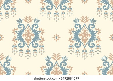 Traditional ethnic motifs ikat flora fabric pattern. Ikat embroidery Ethnic oriental background. Abstract, Texture, scarf, decoration, wallpaper