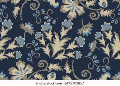 Traditional ethnic motifs ikat flora fabric pattern. Ikat embroidery Ethnic oriental background. Abstract, Texture, scarf, decoration, wallpaper