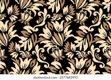 Traditional ethnic motifs ikat flora fabric pattern. Ikat embroidery Ethnic oriental background. Aztec-style abstract vector illustration. Design for texture, fabric, clothing, wrapping, decoration