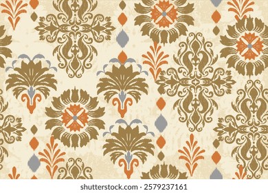 Traditional ethnic motifs ikat flora fabric pattern. Ikat embroidery Ethnic oriental background. Aztec-style abstract vector illustration. Design for texture, fabric, clothing, wrapping, decoration