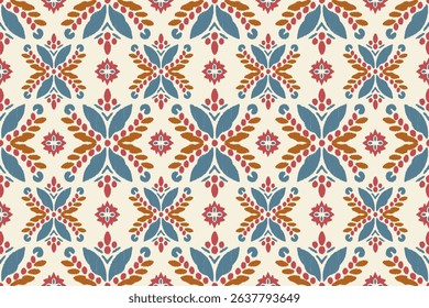 Traditional ethnic motifs ikat flora fabric pattern. Ikat embroidery Ethnic oriental background. Abstract, Texture, scarf, decoration, wallpaper