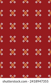Traditional ethnic motifs ikat geometric fabric pattern cross stitch.Ikat embroidery Ethnic oriental Pixel red background. Abstract,vector,illustration. Texture,christmas,decoration,wallpaper.