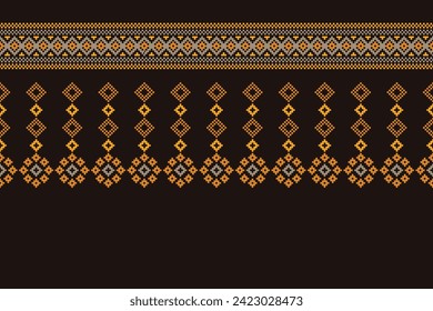 Traditional ethnic motifs ikat geometric fabric pattern cross stitch.Ikat embroidery Ethnic oriental Pixel brown background. Abstract,vector,illustration. Texture,scarf,decoration,wallpaper.