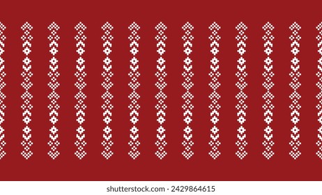 Traditional ethnic motifs ikat geometric fabric pattern cross stitch.Ikat embroidery Ethnic oriental Pixel red background. Abstract,vector,illustration. Texture,christmas,decoration,wallpaper.