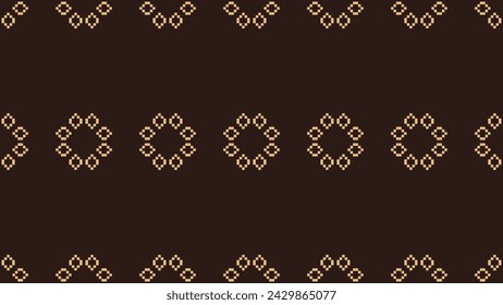 Traditional ethnic motifs ikat geometric fabric pattern cross stitch.Ikat embroidery Ethnic oriental Pixel brown background. Abstract,vector,illustration. Texture,scarf,decoration,wallpaper.