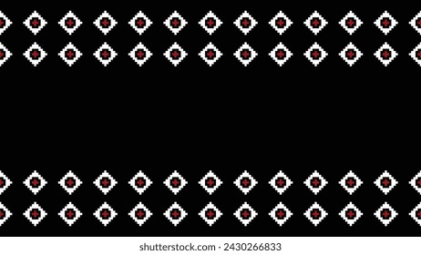 Traditional ethnic motifs ikat geometric fabric pattern cross stitch.Ikat embroidery Ethnic oriental Pixel black background.Abstract,vector,illustration. Texture,scarf,decoration,wallpaper.