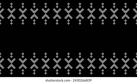 Traditional ethnic motifs ikat geometric fabric pattern cross stitch.Ikat embroidery Ethnic oriental Pixel black background.Abstract,vector,illustration. Texture,scarf,decoration,wallpaper.