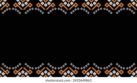 Traditional ethnic motifs ikat geometric fabric pattern cross stitch.Ikat embroidery Ethnic oriental Pixel black background.Abstract,vector,illustration. Texture,scarf,decoration,wallpaper.