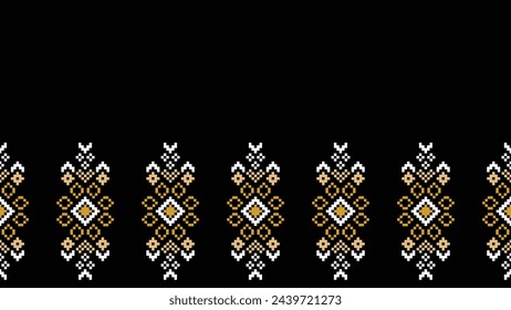Traditional ethnic motifs ikat geometric fabric pattern cross stitch.Ikat embroidery Ethnic oriental Pixel black background.Abstract,vector,illustration. Texture,scarf,decoration,wallpaper.