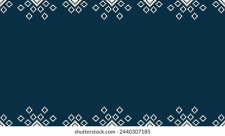 Traditional ethnic motifs ikat geometric fabric pattern cross stitch.Ikat embroidery Ethnic oriental Pixel navy blue background. Abstract,vector,illustration. Texture,scarf,decoration,wallpaper.
