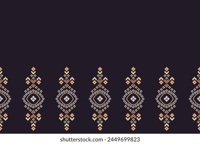 Traditional ethnic motifs ikat geometric fabric pattern cross stitch.Ikat embroidery Ethnic oriental Pixel navy blue background. Abstract,vector,illustration. Texture,scarf,decoration,wallpaper.