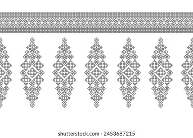 Traditional ethnic motifs ikat geometric fabric pattern cross stitch.Ikat embroidery Ethnic coloring paint pixel white background. Abstract,vector,illustration. Texture,decoration,wallpaper.