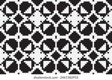 Traditional ethnic motifs ikat geometric fabric pattern cross stitch.Ikat embroidery Ethnic oriental Pixel black background.Abstract,vector,illustration. Texture,scarf,decoration,wallpaper.