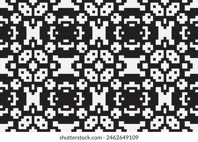 Traditional ethnic motifs ikat geometric fabric pattern cross stitch.Ikat embroidery Ethnic oriental Pixel black background.Abstract,vector,illustration. Texture,scarf,decoration,wallpaper.