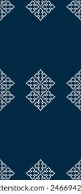 Traditional ethnic motifs ikat geometric fabric pattern cross stitch.Ikat embroidery Ethnic oriental Pixel navy blue background. Abstract,vector,illustration. Texture,decoration,wallpaper.