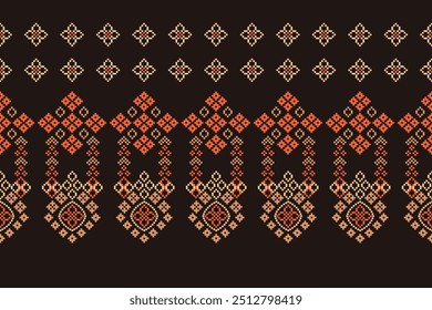 Motivos étnicos tradicionais ikat padrão de tecido geométrico ponto cruz.Ikat bordado Etnia oriental Pixel marrom fundo.Abstrato,vetor,ilustração. Textura, decoração, papel de parede.