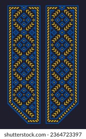 Traditional Ethnic Pattern. Ukrainian Embroidery. Blue and Yellow Colors