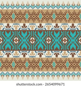 Traditional Ethnic Pixel Embroidery Pattern - Vector Design for Textile Print Design	