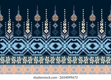 Traditional Ethnic Pixel Embroidery Pattern - Vector Design for Textile Print Design	