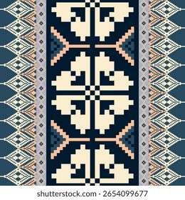 Patrón de bordado tradicional de píxeles étnicos - diseño de Vector para diseño de impresión textil	