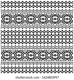 Traditional Ethnic Seamless Pattern in black and white color. Traditional of Black White Tribal Aztec Pattern
