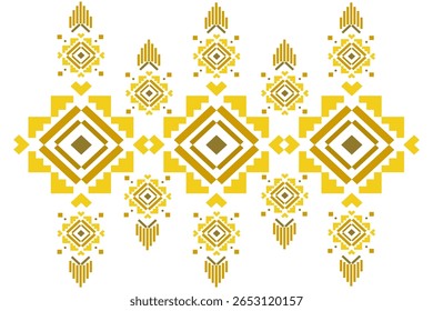 Traditional ethnic seamless Thai pattern. Yellow, gold color. Fabric pattern for textile, carpet, wallpaper, clothing, sarong, batik, wrap, embroidery, print, background, cover, vector illustration.