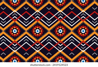 Traditional ethnic textile seamless pattern vector with geometric diamond shapes and stylized floral motifs.Tribal embroidery background design for textiles and traditional tribal art
