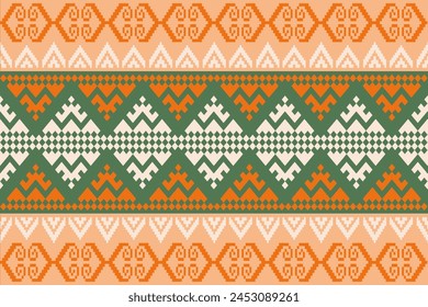 Traditional ethnic,geometric ethnic fabric pattern for textiles,rugs, wallpaper,clothing,sarong,batik,wrap,embroidery,print, background,cover,vector illustration,green,white,orange patterns