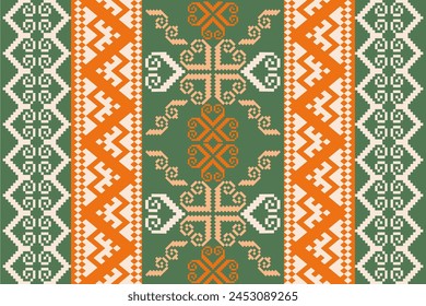 Traditional ethnic,geometric ethnic fabric pattern for textiles,rugs, wallpaper,clothing,sarong,batik,wrap,embroidery,print, background,cover,vector illustration,green,white,orange patterns