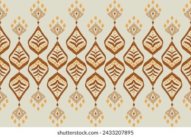 Traditional ethnicity floral pattern embroidery seamless abstract brown flowers background border bohemian designs vector illustration.
