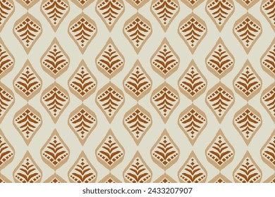 Traditional ethnicity floral pattern embroidery seamless abstract brown flowers background border bohemian designs vector illustration.