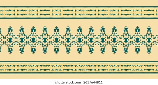 Traditional ethnic-style border pattern in dark green over a cream background.