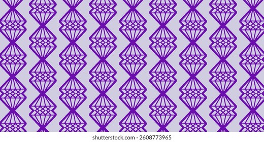Traditional ethnic-style vertical pattern in purple with intricate diamond grid motifs on a soft background.