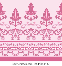 Tradicional Europeu Barroco tons rosados com abstrato Florais Buds Decoração Sem Costura Padrão de Borda. Luxo elegância decoração estilo Motif para tecidos de papel de parede cerâmica telhas design bordado renda