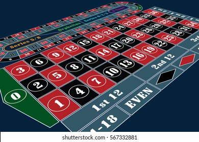 Traditional European Roulette Table perspective vector illustration
