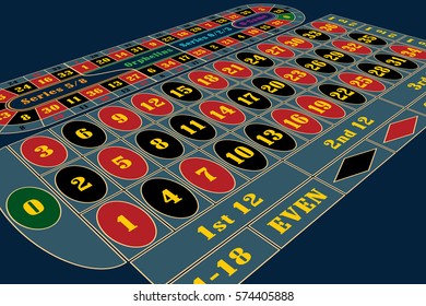 Traditional European Roulette Table perspective vector illustration