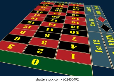 Traditional European Roulette Table perspective vector illustration